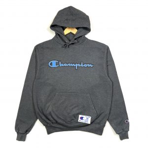 champion grey embroidered script logo vintage hoodie