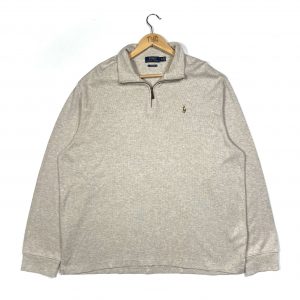 vintage clothing ralph lauren multicoloured pony logo beige quarter-zip sweatshirt