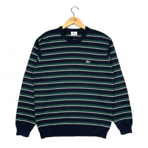 vintage clothing lacoste navy striped knit jumper with crocodile logo