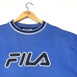 vintage fila embroidered spell out logo blue sweatshirt