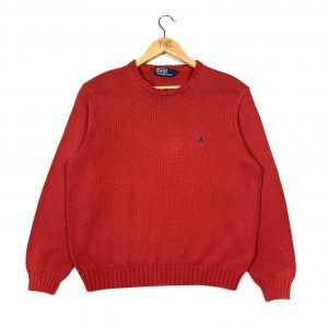 vintage ralph lauren red knit jumper with embroidered pony logo
