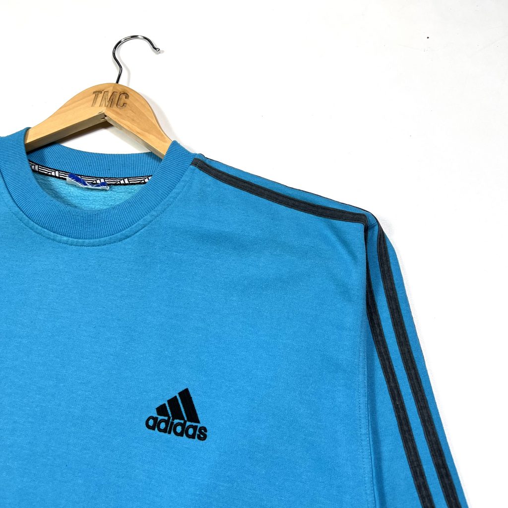 vintage clothing adidas 90’s 3 stripes sleeves blue sweatshirt