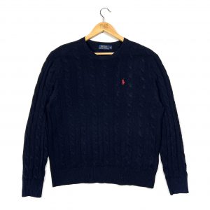 vintage ralph lauren navy pony logo cable knitted jumper