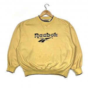 reebok embroidered spell out logo yellow oversized vintage sweatshirt