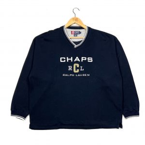 vintage ralph lauren chaps embroidered spell out logo navy sweatshirt