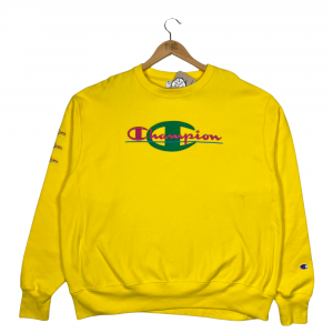 vintage clothing champion embroidered spell out logo yellow sweatshirt