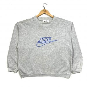 nike 90s grey embroidered spell out swoosh logo sweatshirt