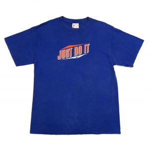 vintage 90s nike blue short sleeve t-shirt with printed “just do it”