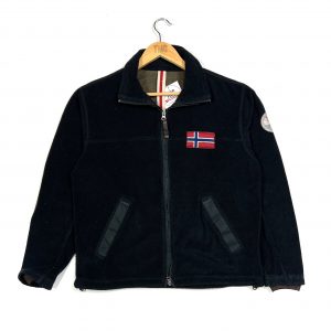 vintage black napapijri zip-up fleece jacket with flag logo