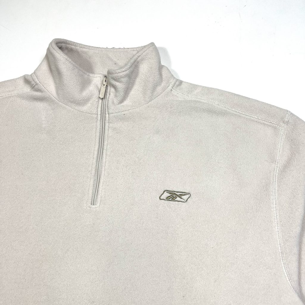 reebok vintage cream quarter-zip fleece with small embroidered logo