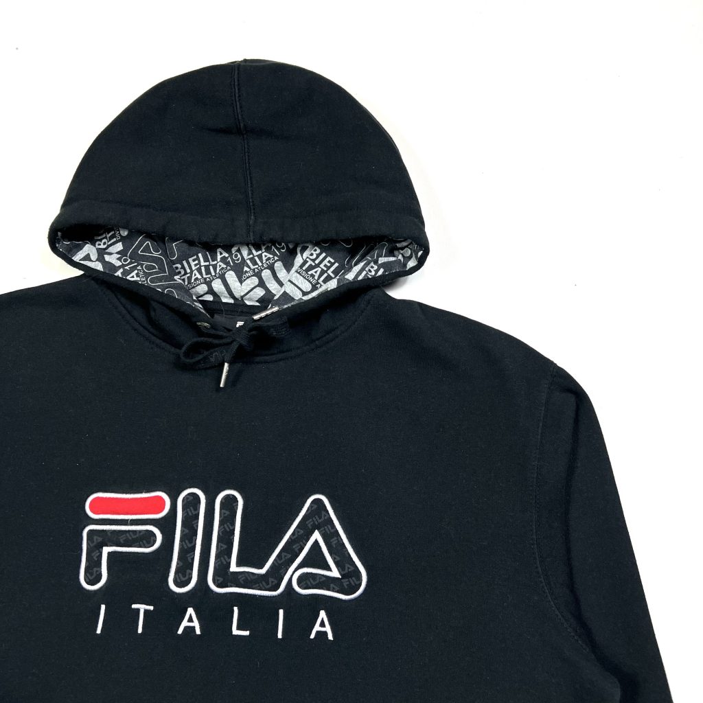 fila black vintage hoodie with embroidered fila italia logo