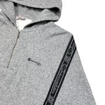 vintage grey champion tape hoodie with quarter-zip and tape logo sleeves