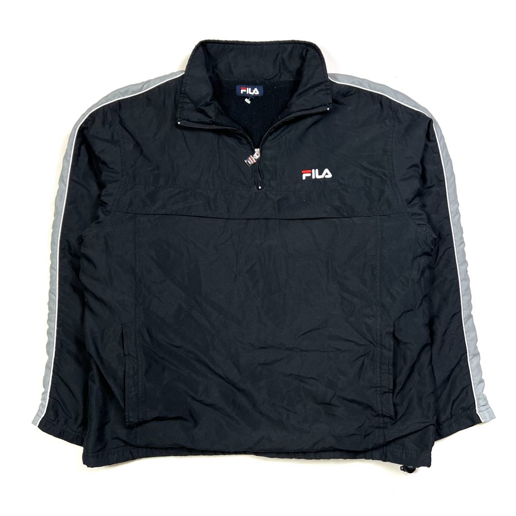 vintage fila fleece lined black quarter-zip jacket