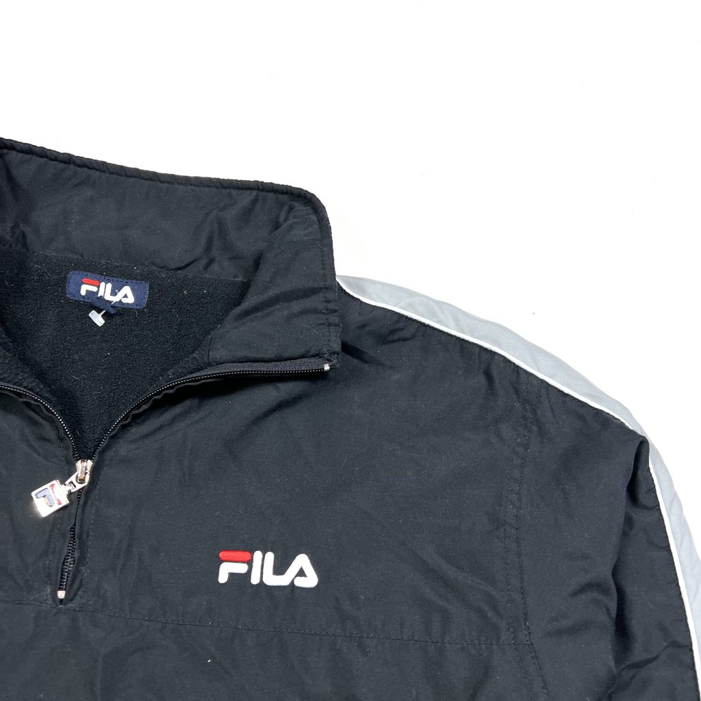 vintage fila fleece lined black quarter-zip jacket