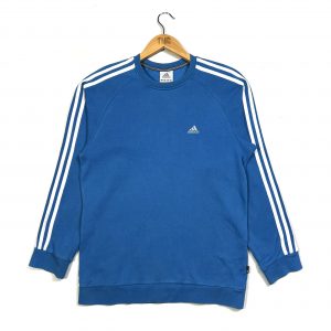 blue vintage adidas sweatshirt with 3-stripes sleeves