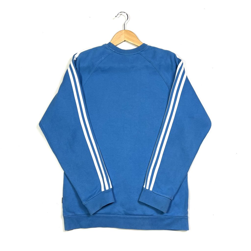 blue vintage adidas sweatshirt with 3-stripes sleeves