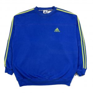 blue adidas vintage essentials sweatshirt with green 3-stripes sleeves