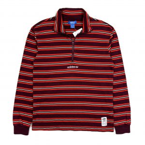 vintage adidas originals striped burgundy quarter-zip sweatshirt with trefoil logo