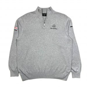 vintage mercedes-benz grey quarter-zip sweatshirt with embroidered logo sleeves