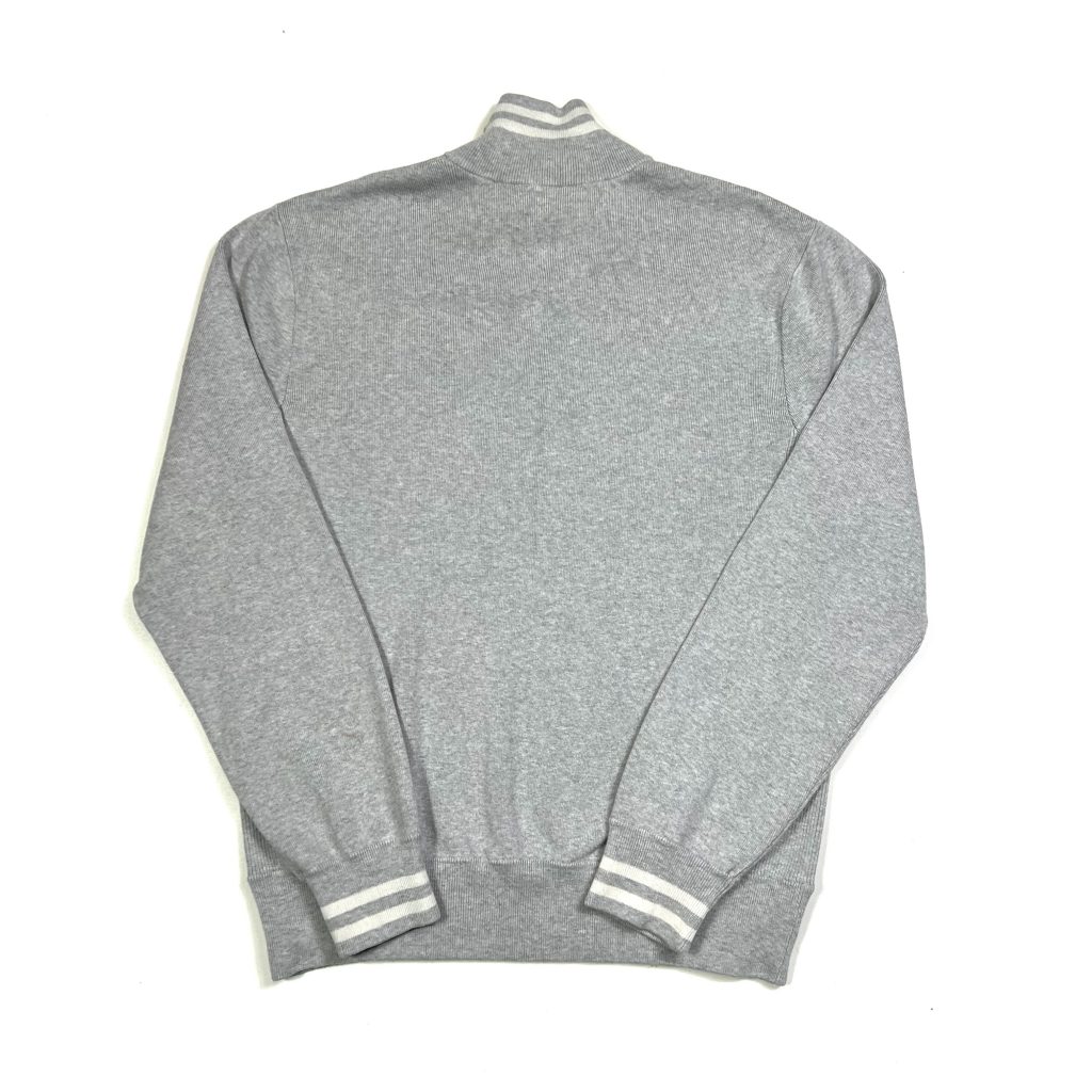 vintage ralph lauren grey quarter-zip sweatshirt with which banded cuffs