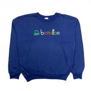 blue vintage united colours of benetton sweatshirt with multicoloured embroidered logo
