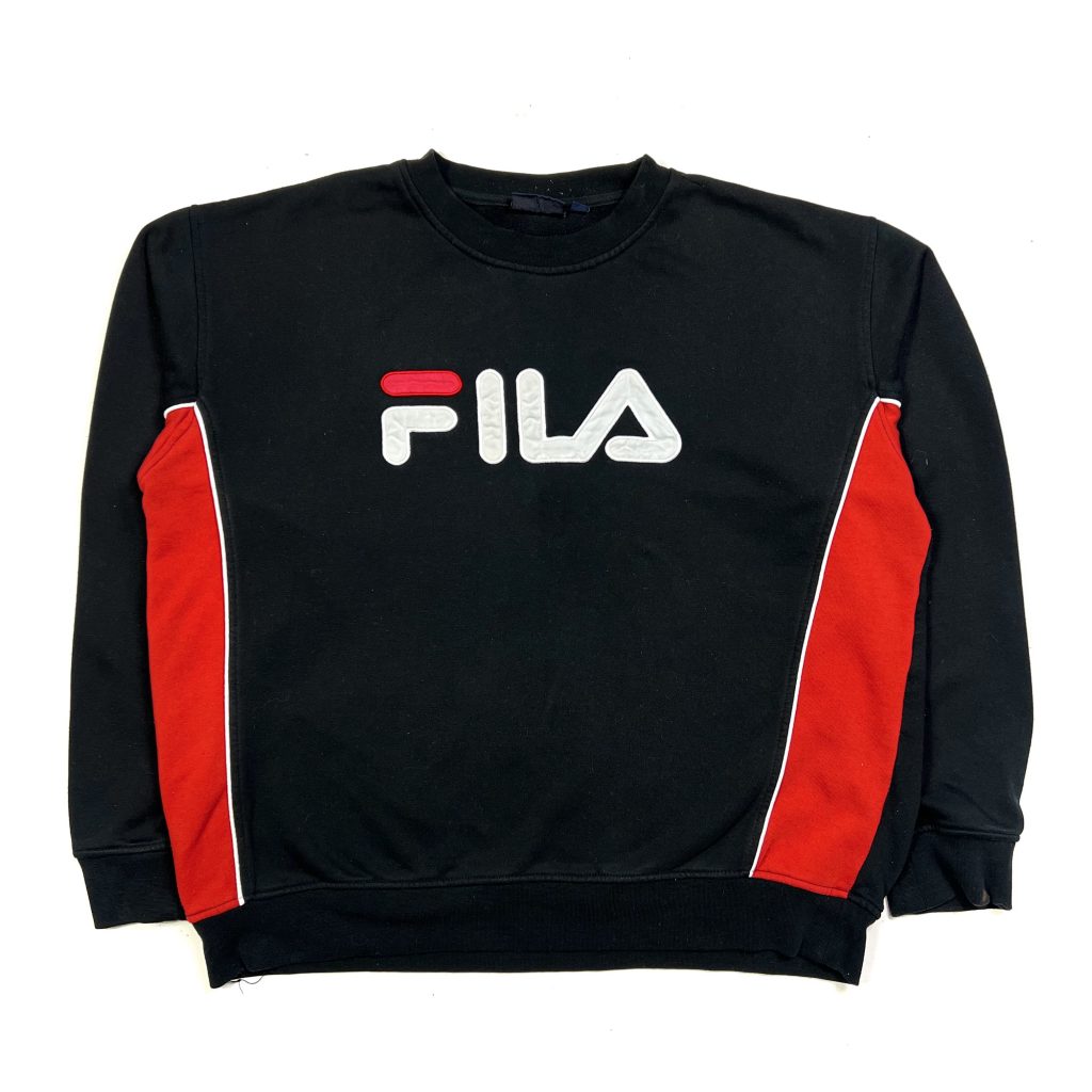 a vintage fila boxy sweatshirt in black with embroidered logo