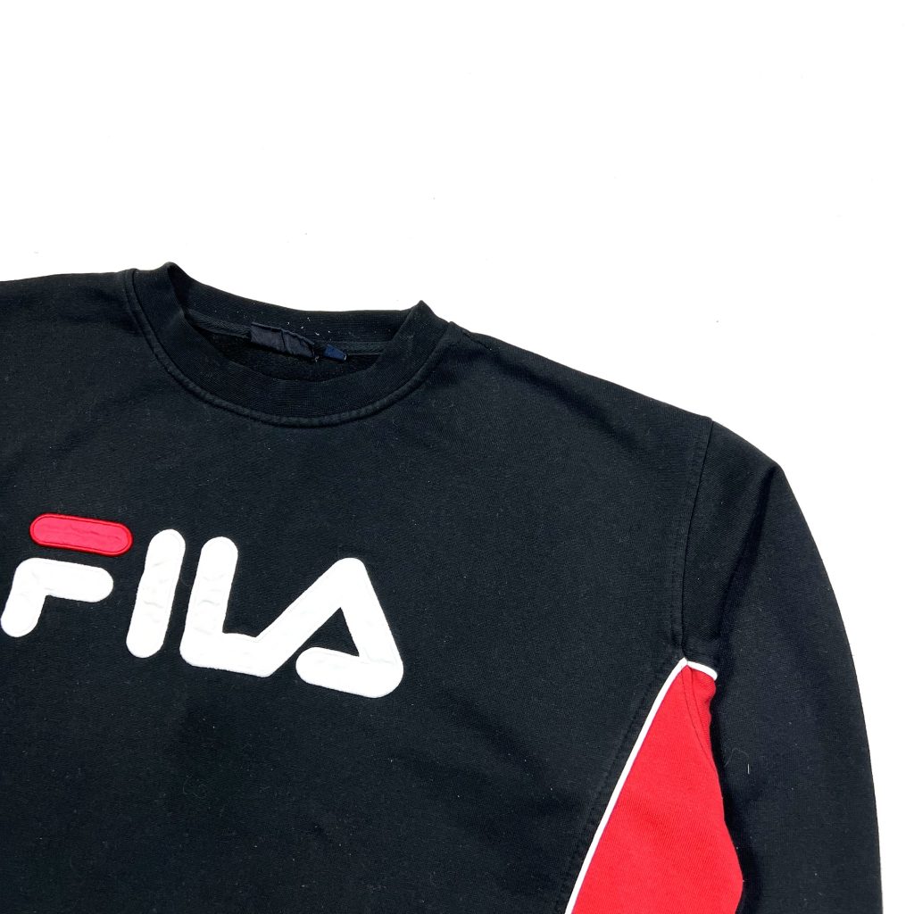 a vintage fila boxy sweatshirt in black with embroidered logo