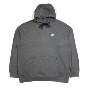 a vintage nike grey essentials hoodie with white embroidered logo
