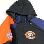 a vintage nfl chicago bears hooded padded jacket with embroidered team logo on the back