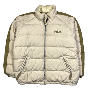 vintage fila beige puffer jacket with khaki sleeves