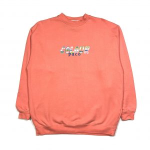 vintage usa paco branded coral sweatshirt with embroidered multicoloured logo