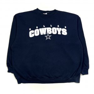 navy dallas cowboys vintage american nfl sweatshirt with printed spell out