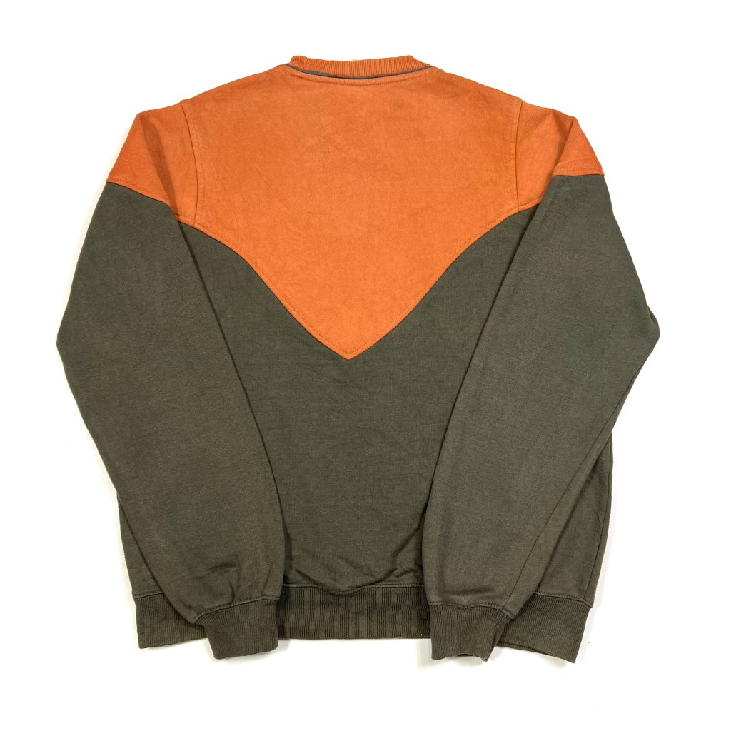 fila reworked vintage sweatshirt half orange half khaki with embroidered logo