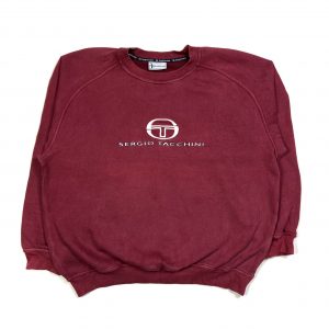 vintage sergio tacchini burgundy sweatshirt with embroidered spell out logo