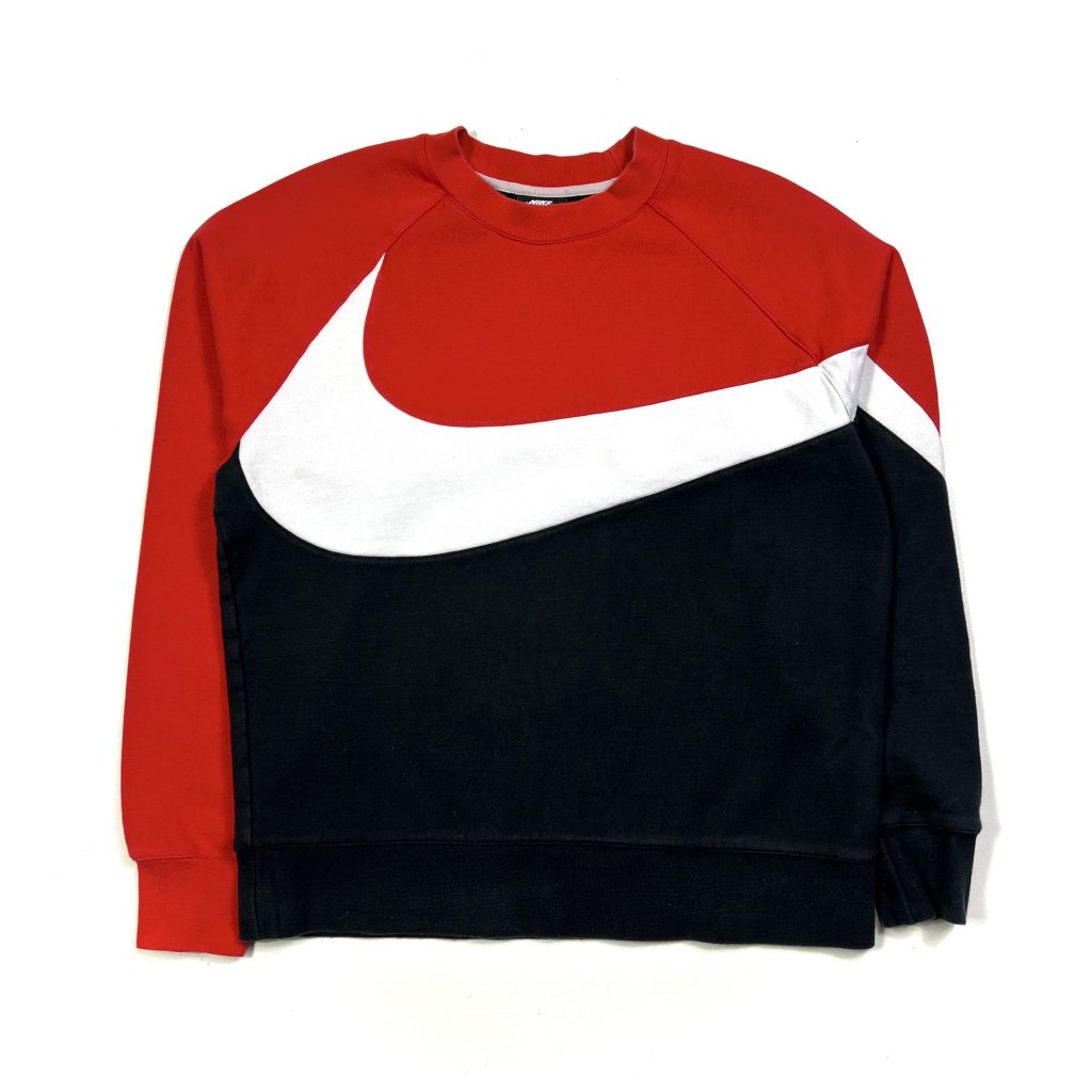 a nike red and black vintage sweatshirt with big swoosh logo