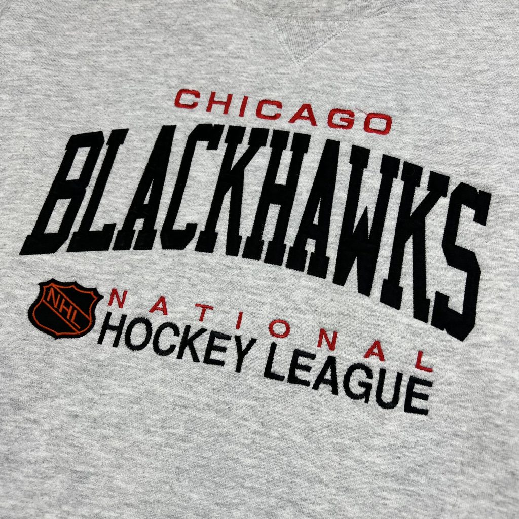 vintage usa chicago blackhawks grey embroidered national hockey league nhl sweatshirt