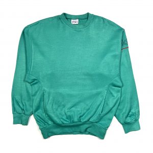 vintage 80s adidas green sweatshirt with printed logo on the sleeve