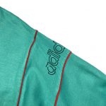vintage 80s adidas green sweatshirt with printed logo on the sleeve
