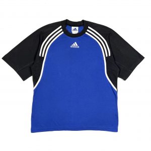 a blue vintage 90s adidas centre logo blue t-shirt