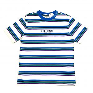a blue guess striped short sleeve oversized t-shirt