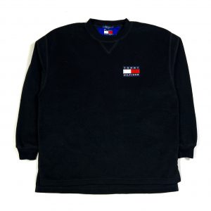 vintage tommy hilfiger black crewneck pullover fleece sweatshirt