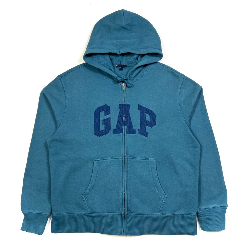 gap branded vintage zip-up teal hoodie with embroidered logo