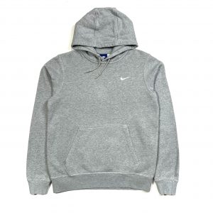 a vintage nike grey essentials hoodie with small swoosh logo