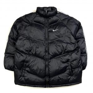 black nike 3mm reflective puffer coat jacket with swoosh logo