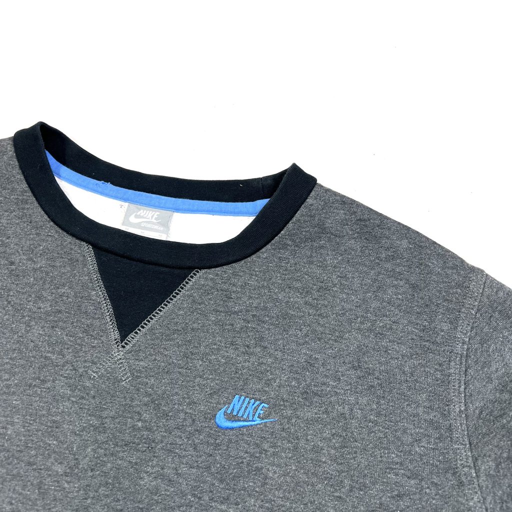 grey nike blue logo crewneck sweatshirt