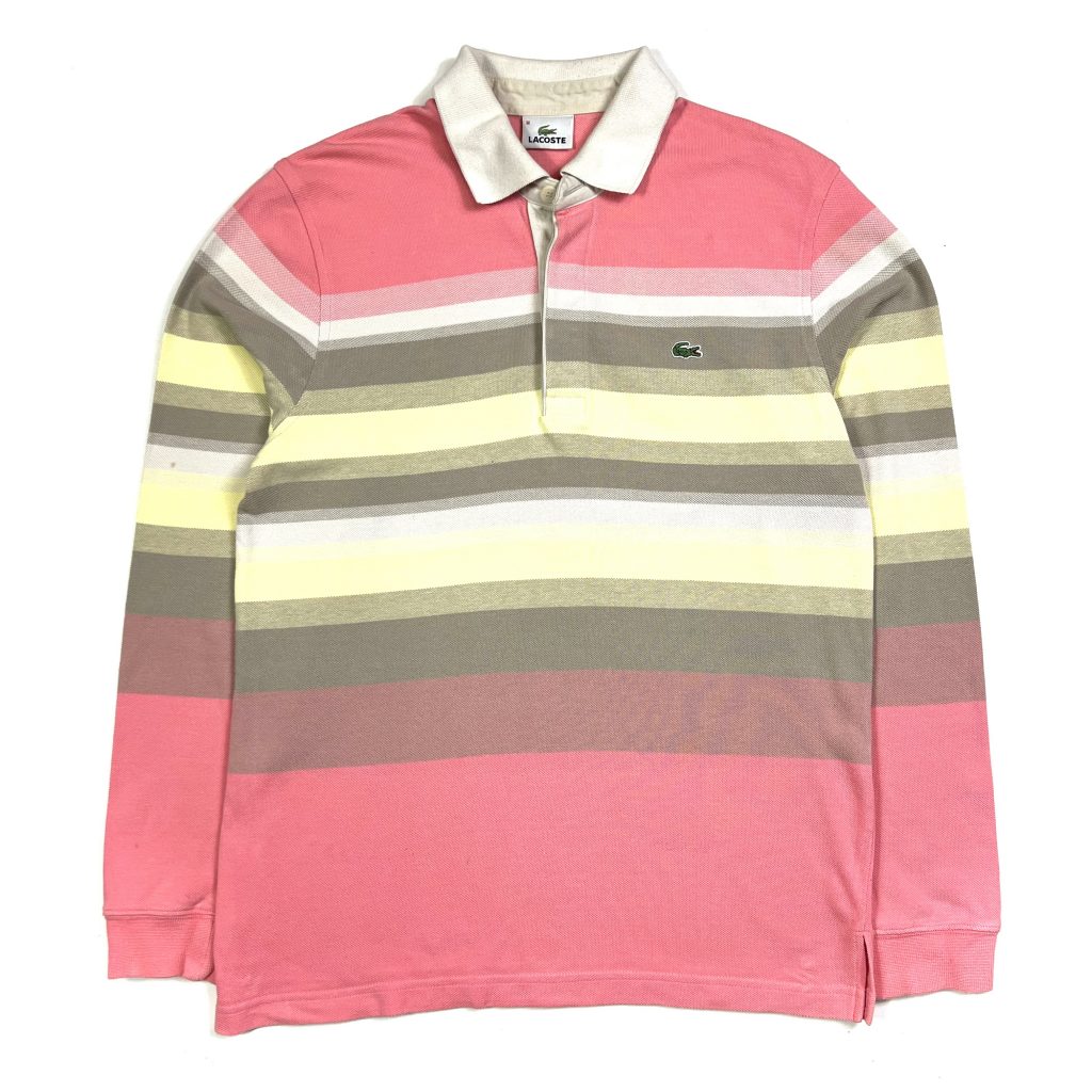 a vintage lacoste branded long sleeved pink polo shirt