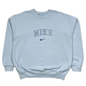 vintage bootleg nike pastel blue sweatshirt with embroidered logo