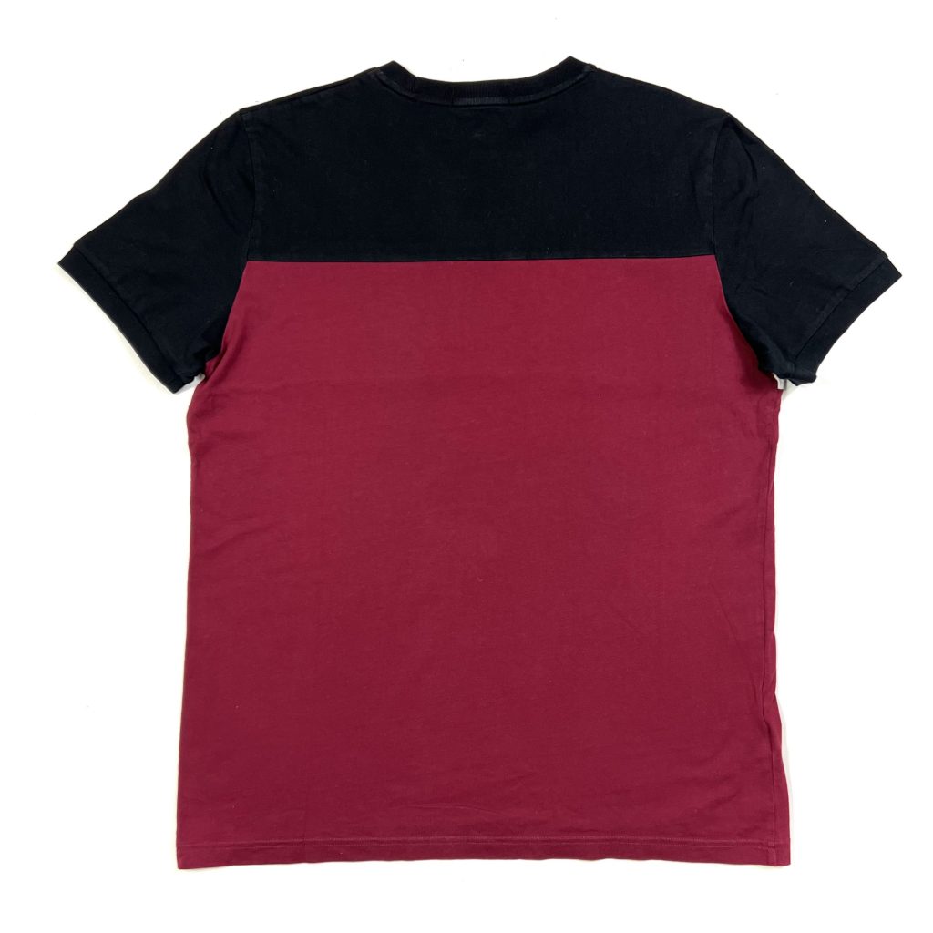 a mens fred perry block colour short sleeve t-shirt with embroidered laurel wreath logo