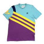 a vintage adidas 3 stripes blue short sleeve t-shirt with trefoil logo