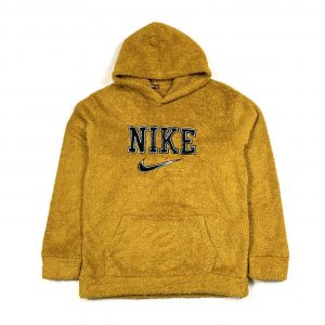 A vintage bootleg Nike branded fluffy hoodie in gold